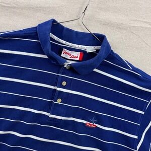 Tony Lama Mens Blue White Striped Pique Cotton Western Polo Shirt Large Logo